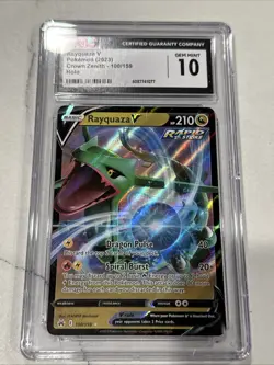 CGC Graded 10 Gem Mint Rayquaza V 100/159 Crown Zenith Pokemon Card - Image 1