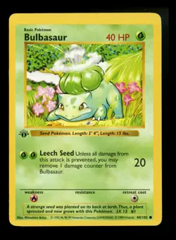 1st Edition Bulbasaur 44/102 Base Set Shadowless 1999 Pokemon Card TCG - Image 1