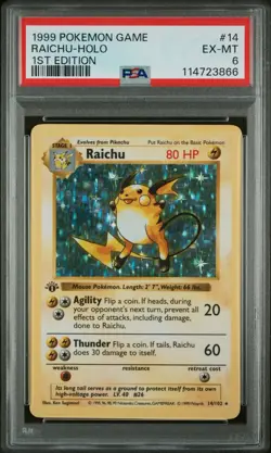 PSA 6 ⚡ Raichu 1st Edition Holo Base Set #14 1999 Pokemon First Ed Shadowless - Image 1