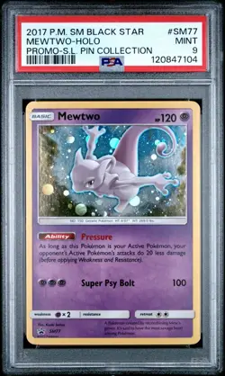 PSA 9 MINT 2017 POKEMON BLACK STAR PROMO MEWTWO HOLO #SM77 SHINING LEGENDS PIN - Image 2