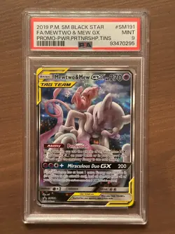 2019 POKEMON SM BLACK STAR PROMO #SM191 FULL ART/MEWTWO & MEW GX PSA 9 - Image 1