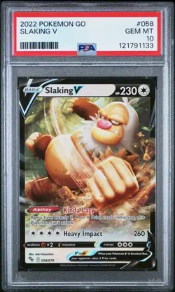 Slaking V 058/078 Pokemon GO Holo Rare Pokemon Card PSA 10 GEM MINT POP 48 - Image 1