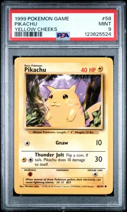 1999 POKEMON GAME YELLOW CHEEKS #58 PIKACHU PSA 9 - Image 1
