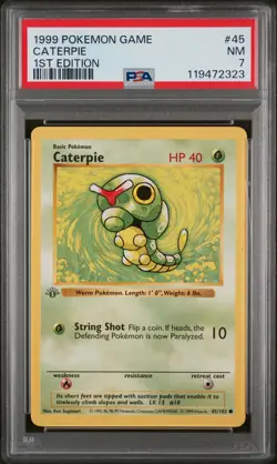 1999 Pokemon Game #45 Caterpie PSA 7 1st Edition GREY STAMP - Image 1
