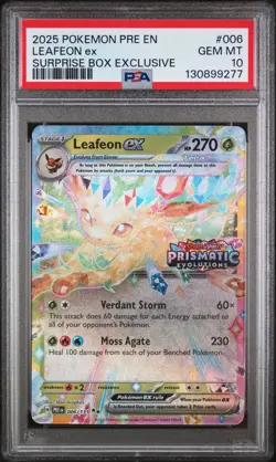 2025 POKEMON PRE EN-PRISMATIC EVOLUTIONS #006 LEAFEON EX PSA 10 - Image 1