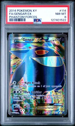 2014 POKEMON XY PHANTOM FORCES #114 FULL ART/GENGAR EX PSA 8 - Image 1