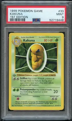 Pokemon Grey Stamp 1st Edition Kakuna PSA 9 Mint 33/102 1st Edition Base - Image 1