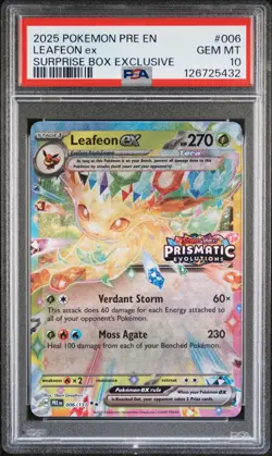 2025 POKEMON PRISMATIC EVOLUTIONS SURPRISE BOX EXCLUSIVE #006 LEAFEON EX PSA 10 - Image 1