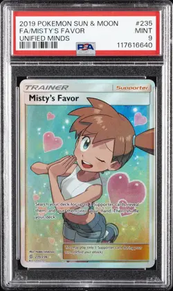 2019 POKEMON SUN & MOON UNIFIED MINDS #235 FULL ART/MISTY'S FAVOR PSA 9 - Image 1