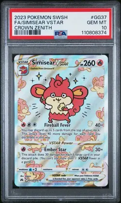 PSA 10 Simisear VSTAR GG37/GG70 Alt Art Crown Zenith Pokemon Card - Image 1