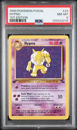1999 POKEMON FOSSIL 1ST ED #23 HYPNO PSA 8 - Image 1