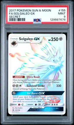 2017 POKEMON SUN & MOON SECRET #155 FULL ART/SOLGALEO GX PSA 9 - Image 1