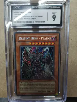 CGC 9 Yugioh CT04-EN003 Destiny Hero Plasma Secret Rare 2007 Tin Limited Edition - Image 1