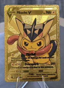 Pokemon Pikachu V 765hp Gold Foil Fan Art Collector Card TCG Greninja Poncho - Image 1
