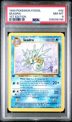 1999 POKEMON FOSSIL 1ST EDITION #42 SEADRA PSA 8 - Image 1