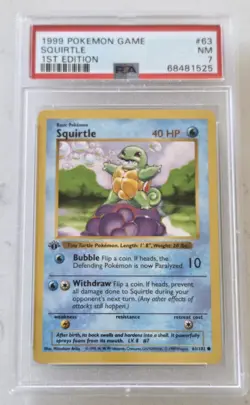 1999 POKEMON Shadowless Base Set 1ST Edition #63 Squirtle Graded PSA 7 Tcg Slab - Image 1