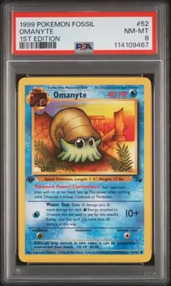 1999 POKEMON FOSSIL 1ST ED #52 OMANYTE PSA 8 - Image 1