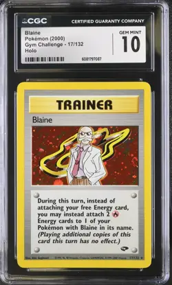 CGC 10 Pokemon English Blaine 17/132 2000 Gym Challenge - Unlimited Rare Holo - Image 1