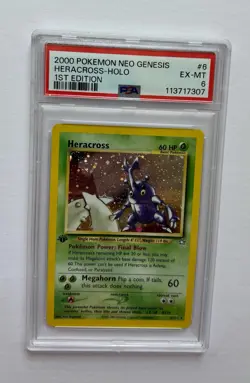 FRESH GRADE Pokemon Heracross Neo Genesis 1st Edition Holo Rare #6 PSA 6EX-MT - Image 1