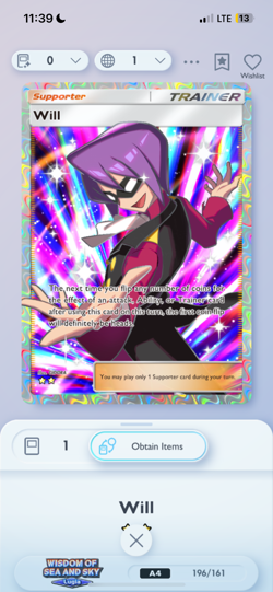 Will ?? Full-Art Pokemon TCG Pocket WISDOM OF SEA AND SKY - Image 1