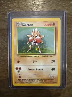 Pokemon TCG Hitmonchan Unlimited Rare Holo Card Base Set 007/102 - Image 1