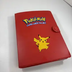 Red Pikachu Binder 4 Pocket 1999 Vintage with 119 Cards and 2 Coins - Image 1