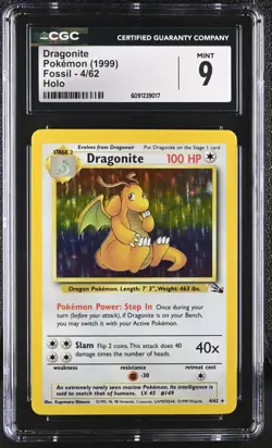 CGC 9 MINT Dragonite 1999 Fossil 4/62 Holo Pokemon Card - Image 1