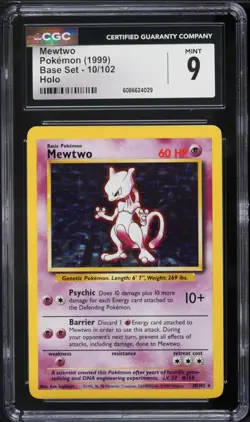 CGC 9 Mewtwo Holo Rare Base Set 1999 Pokemon Card #10 - Image 1