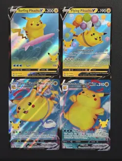 Pokemon TCG Flying Pikachu & Surfing Pikachu VMax V Celebrations Lot of 4 - NM - Image 1
