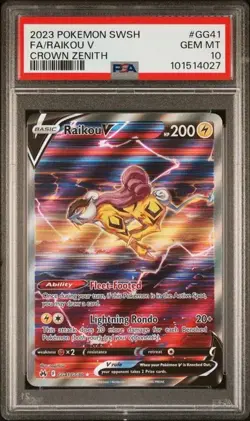 2023 Pokemon SWSH Crown Zenith #GG41 FA/Raikou V PSA GEM MINT 10 - Image 1