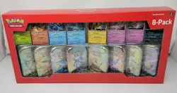 Pokemon Prismatic Evolutions 8 Mini-Tins Costco Promos Box - FACTORY SEALED excl - Image 1