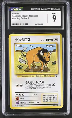 CGC 9 MINT Tauros 1998 Vending Series 3 Japanese 128 Pokemon Card - Image 1