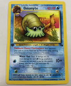 Pokemon Card 1ST EDITION Fossil Set 1999 - Omanyte 52/62 - Image 1