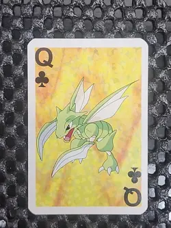 Scyther Pokemon 1999 Mini Deck Playing Cards 2.5x1.75in Queen Of Clubs Green - Image 1