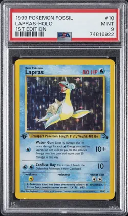 1999 POKEMON FOSSIL 1ST ED #10 LAPRAS-HOLO PSA 9 - Image 1