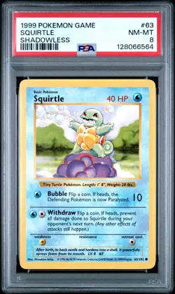 1999 POKEMON GAME SHADOWLESS #63 SQUIRTLE PSA 8 - Image 1