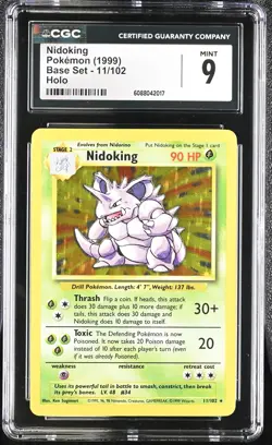 CGC 9 MINT Nidoking 1999 Base Set 11/102 Holo Pokemon Card - Image 1