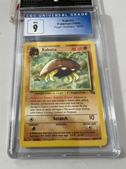 Kabuto 1999 Pokemon Fossil Unlimited 50/62 MINT Graded Card Slab CGC 9 - Image 1