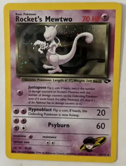 🐱 Rocket's Mewtwo 14/132 Gym Challenge Holo Pokemon TCG Vintage LP Condition 🌠 - Image 1