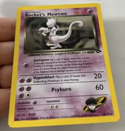 🐱 Rocket's Mewtwo 14/132 Gym Challenge Holo Pokemon TCG Vintage LP Condition 🌠 - Image 3