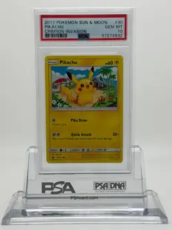 2017 POKEMON SUN & MOON CRIMSON INVASION #30 PIKACHU PSA 10 GEM MT - Image 1