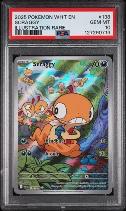 2025 Pokemon TCG Scraggy 138/086 Illustration Rare White Flare PSA 10 (Low Pop) - Image 1