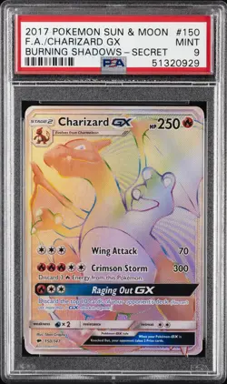 2017 POKEMON SUN & MOON BURNING SHADOWS SECRET #150 FULL ART/CHARIZARD GX PSA 9 - Image 1
