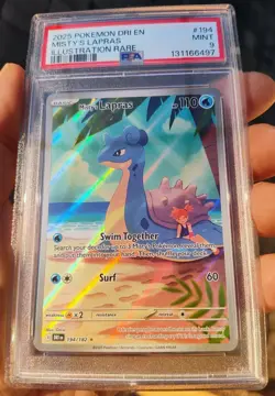 2025 Pokemon Destined Rivals Illustration Rare Misty's Lapras Holo #194 PSA 9 - Image 1