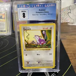 Pokemon CGC 8 NM MINT 1999 Rattata 1st Edition Base Set Shadowless Card 61/102 - Image 1