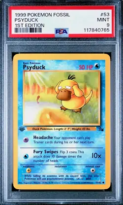🌀 Pokemon TCG | Psyduck 🌊 Fossil 1st Edition ⚡ Common Card | PSA 9 💎 Vintage - Image 1