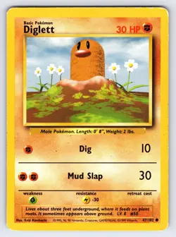 Diglett 47/102 1999 Base Set Unlimited Pokemon Card WOTC Vintage Common - Mp - Image 1