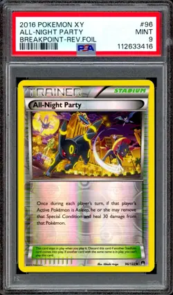 PSA 9 All Night Party Reverse Holo Umbreon 96/122 XY Breakpoint Pokemon 2016 - Image 1