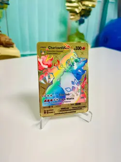 Charizard VMAX Rainbow Pokemon Gold Metal Card Collectible Gift Display - Image 1