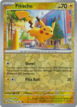 Pikachu - 018/091 - Pokemon Paldean Fates Reverse Holo Rare Card NM - Image 1